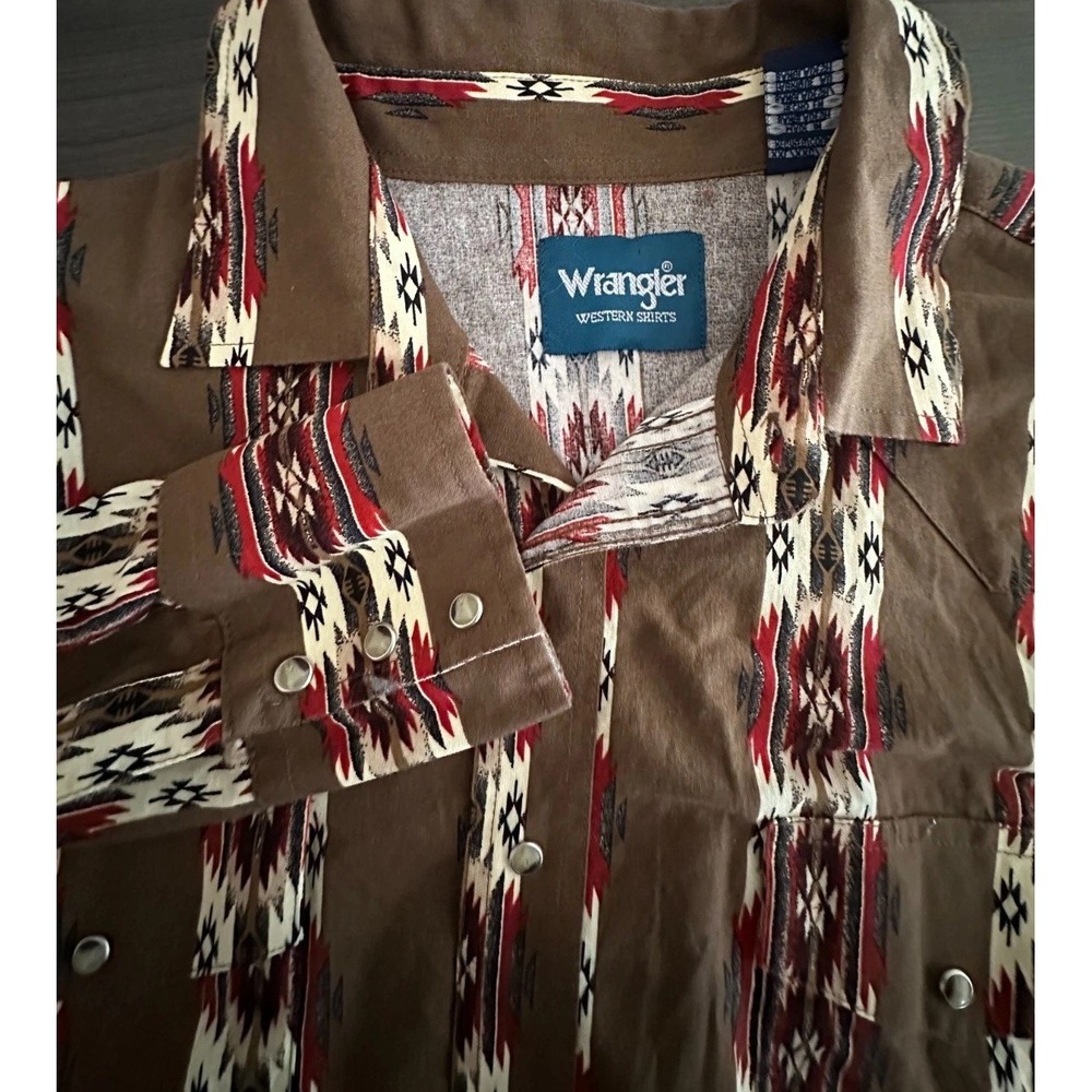 Vintage Wrangler Brushpopper Mens Shirt Rodeo Striped Aztec Pearl Snap XXL
